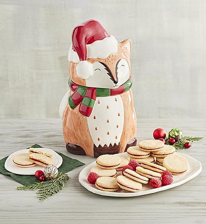 Holiday Festive Fox Cookie Jar with Raspberry Galettes